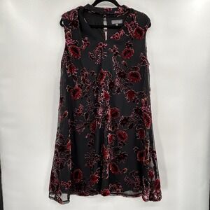 Luxology Womens Velvet Burnout Whimsigoth Shift Dress Size 12 Black Floral Fairy